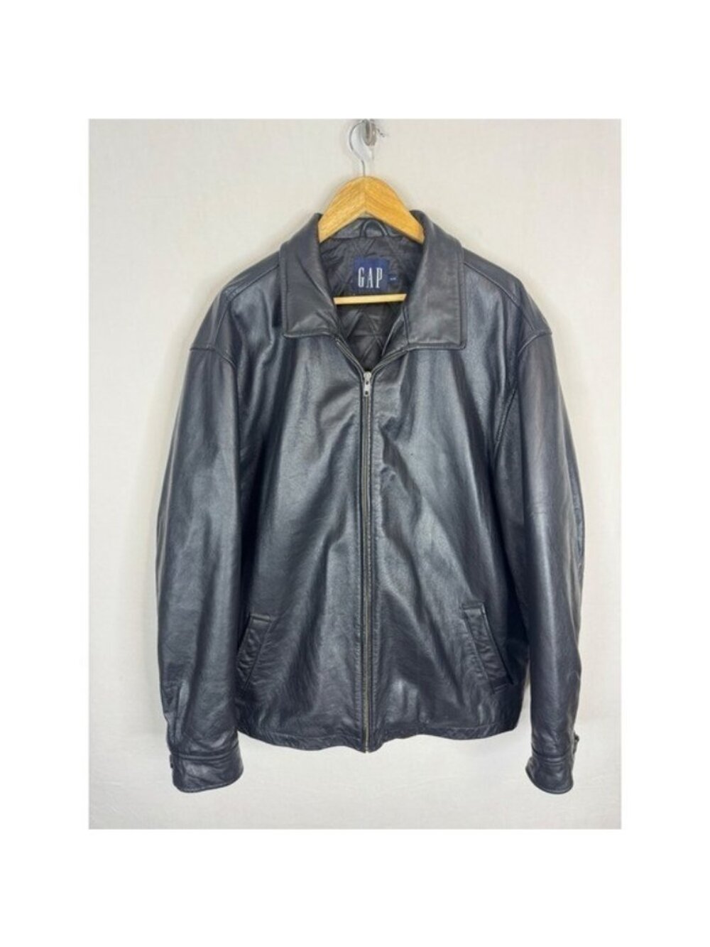 Vintage 90s Gap Mens XL Black Genuine Leather Jacket Quilted Lined Bomber